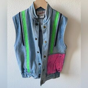 Vintage 80s independently Basic Colorful Custom Punky Brewster Denim Vest